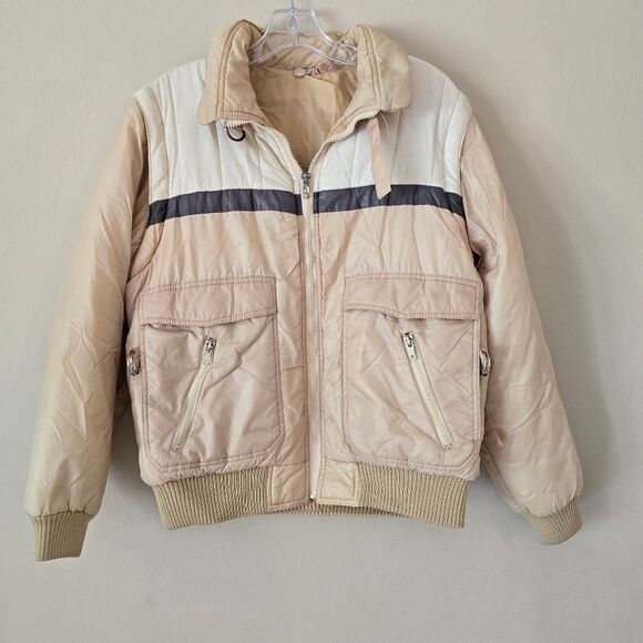 Womens Beige Quilted Jacket Vest Retro Size Medium  Vintage - Picture 1 of 11